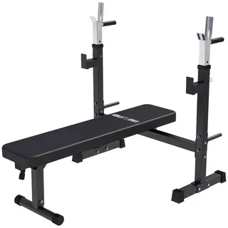 Gorilla Sports GORILLA SPORTS® Hantelbank mit Ablage, Verstellbar, Klappbar, Flach, bis 200/300 kg, Stahl, Schwarz - Trainingsbank, Fitnessbank, Bankdrücken Bank