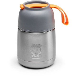 Volkswagen Thermobehälter VW T1 Bulli Motiv Edelstahl Behälter 450ml Thermogefäß, Silber/orange
