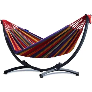 Potenza Hängematte mit Gestell I Stabiler Rahmen 200kg - 250cm Balkon I Hängematte 200x120cm I Indoor Outdoor Garten Pool Terrasse Stahl - Rot)