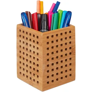 Relaxdays Stiftköcher Bambus 9,0 x 9,0 x 11,0 cm