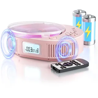CD Player tragbar Kinder klein mit Bluetooth discman Kinder Lautsprecher Radio Boombox-CD-Player für Auto/Zuhause mit Fernbedienung, UKW-Radio, unterstützt AUX/USB