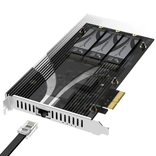 SABRENT PCIe 3.0 x4 m.2 Adapter Karte mit 10GbE, 3× NVMe SSD Slots, Aluminium-Kühlkörper, unterstützt 2230/2242/2260/2280, Keine Bifurkation, kompatibel mit NAS/Server/PC (EC-PM2L)