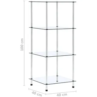 vidaXL Regal mit 4 Ablagen Transparent 40x40x100 cm Hartglas