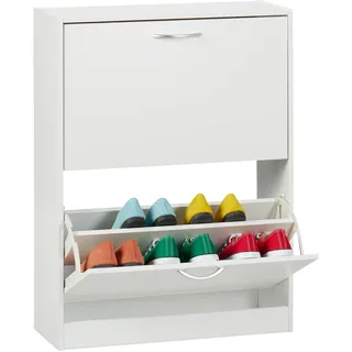 Relaxdays Schuhschrank, HxBxT: 80 x 60 x 24 cm, für 12 Paar, 2 Klappen, schmaler Schuhkipper, Flur Schuhkommode, weiß