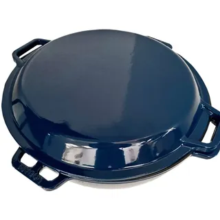 robari Kasan ROBARI Wok ASIA 12 Liter mit Grilldeckel aus Gusseisen emailliert blau