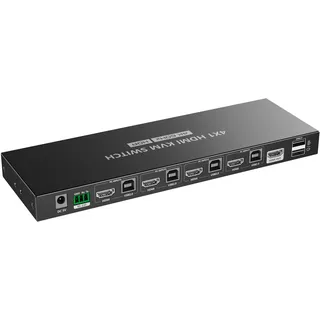 PremiumCord 4K HDMI KVM Switch 4:1 mit Fernbedienung, UHD 4K 2160p 60Hz, Full HD 1080p, USB-Übertragung, HDMI 2.0, HDR, 3D, Ohne Verzögerung, Metallgehäuse