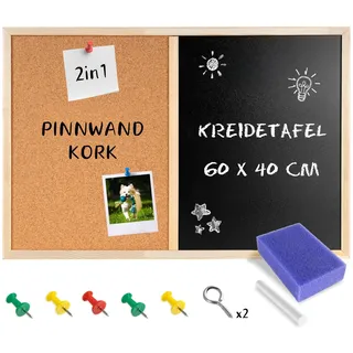 Creative Home 60 x 40 cm Pinnwand Kork & Kreidetafel Kombitafel | Schwarz mit 5 Stiften, Kreide und Schwamm | Perfekt für Küche Korkwand Wandtafel Blackboard Pinwand Memoboard Visionboard