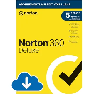 NortonLifeLock Norton 360 Deluxe – 1 Jahr, | PC/Mac/iOS/Android | Download-Version