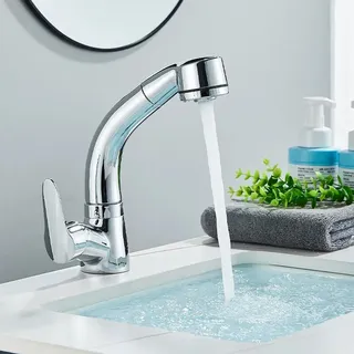 Waschtischarmatur Bad Ausziehbar Brause Wasserhahn Bad Waschbecken Mischbatterie,Chrom