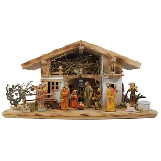 Krippenbaustudio Böhner Wundervolle Weihnachtskrippe Neunhof inkl. 12-tlg. Figurensatz K 650-9, Maße: ca. 50 x 20 x 24 cm - Braun