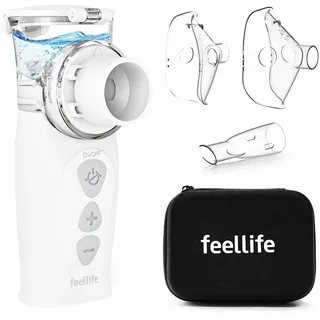 FEELLIFE Inhalationsgerät Tragbar, Leise Inhaliergeräte für Erwachsene Kinder, Aufladbarer Baby Inhalator, 3μm Partikelgröße Einstellbarer Sprühnebel Vernebler Inhaliergerät (Weiß)