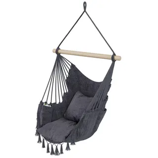 QLS Hängesessel Boho-Stil 130x100 cm mit 2 Kissen Hängestuhl bis 200 kg Graphit für Balkon Garten - Indoor Outdoor