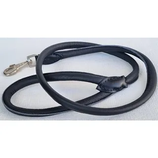 Luxus HUNDELEINE, Runde Leine, Leder 130cm/12mm Schwarz (PL.29-7-6-60) - Handgenäht