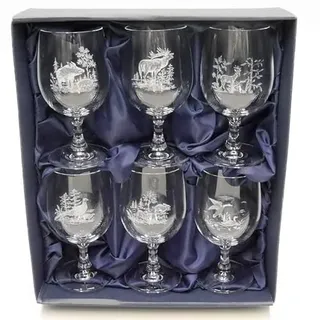 6 Stück Wein Gläser Weinglas Set mit Jagdmotiv