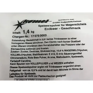 Komet Erdbeer 1,4 Kg Eispulver Softeispulver Speiseeispulver Eismaschine