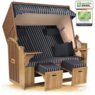 Strandkorb Hanse Strandkorb Strandkorb Ostsee XXL 2,5-Sitzer Volllieger Beige Anthrazit, BxTxH: 150x80x160 cm, Ostsee XXL Volllieger, Ostsee 2,5-Sitzer Modell 2025, Stabiles Wacholder mit handgefertigtem Polyrattangeflecht grau