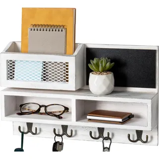 Marimor schlüsselboard, schlüsselbrett mit ablage, schlüsselablage flur, schlüsselbrett holz, Schlüsselhalter, schlüsselablage wand (Antikweiß)