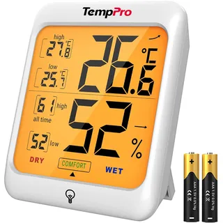 TempPro Digitales Hygrometer Thermo-Hygrometer Thermometer Innen | Raumthermometer mit Hintergrundbeleuchtung für Temperatur & Luftfeuchtigkeit und Raumklimakontrolle ( Ex-ThermoPro )
