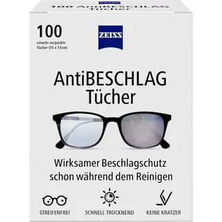 ZEISS AntiBeschlag Tücher 100 Stück für einen lang anhaltenden Beschlagschutz schon während der Reinigung - jedes Tuch einzeln verpackt - ideal für unterwegs oder auf Reisen