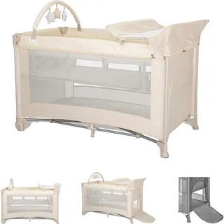 Lorelli Reisebett Torino plus 2 Ebenen Wickelauflage Spielbogen Räder faltbar creme