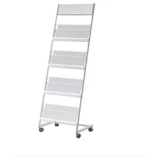 Zeitschriftenständer Zeitschriftenhalter mit Rollen, Literaturständer mit 4 Taschen, bodenstehend, Zeitschriften-Prospekthalter Rack, Silber