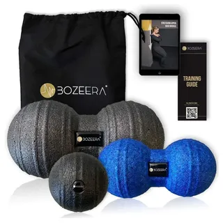 BOZEERA [FASZIEN DUOBALL 12cm, Faszienmassageset 8cm & 12cm] Duoball-Faszien-Massage-Bälle-Set Inkl. GRATIS Videoanleitung, Poster & Tasche – BOZEERA©: Premium Set