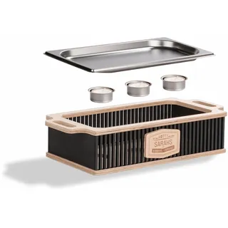 INEXTERIOR Hotty Legacy Warmhalteplatte fürs Grillen – BBQ-Design Speisenwärmer mit personalisierbarem Batch – Stövchen für Grillgut mit Kerzen – Perfekt für Grillpartys (Schwarz, S)