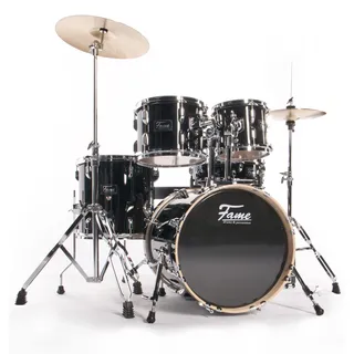 Fame Maple Standard Jungle Set, Ahorn Schlagzeug, 16" BassDrum, Schwarz, inklusive Hardware und Becken