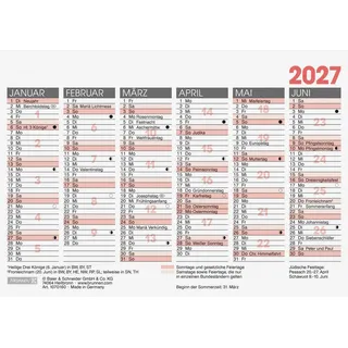 Brunnen Tafelkalender A6 quer 2027 Weiß