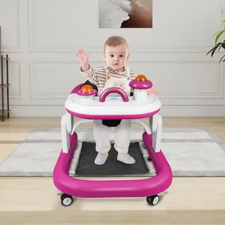 5-in-1 Lauflernhilfe für Babys, mit verstellbaren Höhen, Gehfrei Babywalker ab 6 Monate, bis zu 25 kg mit abnehmbarem Musik-Aktivitätstablett, 67 * 57 * 46cm – Rot