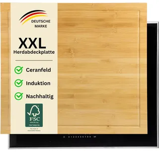 MOON HOME Schneide- und Abdeckplatte - Eclipse, aus nachhaltigem FSC Bambus/Holz, antibakteriell, große 2-in-1 Herdabdeckplatte, rutschfeste Füße, mit Saftrille, 50 x 56 x 4 cm