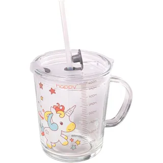 Intirilife Kinder Trinkbecher transparent mit Deckel in Einhorn Design | Gr.: onesize