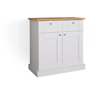 Vicco Kommode Mehrzweckschrank Wohnzimmermöbel Bergamo Weiß Eiche Wohnzimmer Schrank 83x84 cm