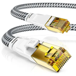 CSL - 15m CAT 7 Netzwerkkabel Flach und Dünn - Lan Kabel für 10 Gigabit High Speed, Internetkabel, Flachbandkabel, Verlegekabel - 10 Gbps Cat.7 RJ45 Kabel für Switch Router Modem PC, 15 Meter Weiss
