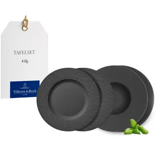 Villeroy & Boch Manufacture Rock Teller-Set 4 Tlg., Geschirr Set Für 2 Personen, Premium Porzellan, Schwarz