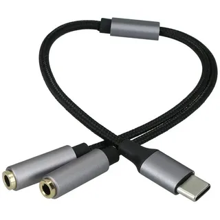 kwmobile USB C Kopfhörer Splitter für USB C Headphone/Headset USB C Adapter - USB-C auf Klinke Audio Kabel Splitter aus Nylon - Schwarz