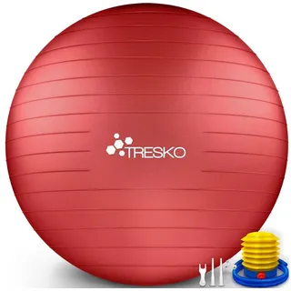 TRESKO Gymnastikball Anti-Burst groß, Ø 85cm, mit Pumpe, rot