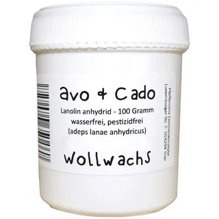 avo + cado Wollwachs - 100g - zur Wollimprägnierung - zum Fetten von Wollwindeln und Wollkleidung - Brustwarzensalbe Creme - 100% reines Lanolin Schafwollfett - Wasserfrei und pestizidfrei