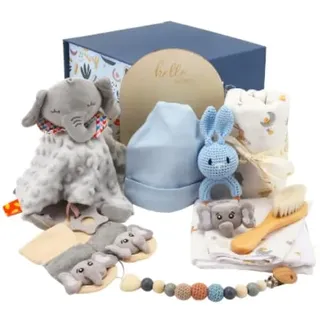 Neugeborenen Geschenk,12 In 1 Baby Set Neugeborene,Baby Geschenkset,Mit Lätzchen,Schmusetuch, Decke, Lätzchen, Socken, Dreieckstuch And Wooden Rattle,Geschenke Zur Geburt Für Jungen Und Mädchen (Grau)