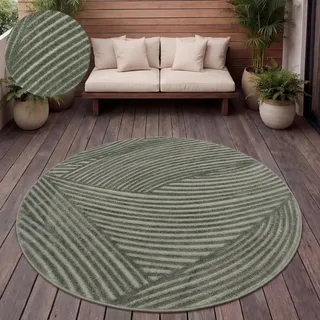 Paco Home Teppich Outdoor Wetterfest, Moderne abstrakte Boho Designs mit 3D Struktur, Pflegeleicht, ideal für Terrasse Wohnzimmer & Küche, Grösse:120 cm Rund, Farbe:Grün 2