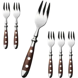 Alata Kuchengabeln 6 Stück, Edelstahl Kleine Gabeln Set Hochglanzpoliert Braunen Griffen, Dessertgabeln Obstgabeln für Hause Restaurant Festspiel Im Freien Brautpaar,Serie Berlin