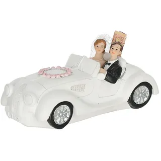 CEPEWA Spardose Spardose Brautpaar Cabrio 17x7,5x8cm Polyresin weiß Gummistopfen