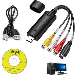 USB 2.0 Audio Video Grabber Konverter, Videokassetten Digitalisieren, VHS zu PC, Unterstützt Windows 11/10/8/7 und Mac, Ideal für VCR/VHS/DVD - Hochauflösende Video Digitalisierung und Bearbeitung
