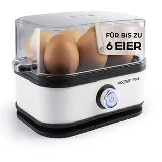 GOURMETmaxx Eierkocher für 6 Eier | Egg Boiler mit Eierstecher im Messbecher | Egg Cooker mit 3 Härtegraden – für jeden Eierbecher das Passende | Design Eierkocher Weiß - spülmaschinenfeste Teile