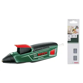 Bosch Akku-Heißklebepistole GluePen (Micro-USB Ladegerät, 4x Klebestift, Karton, 3,6 Volt System) + Bosch Klebesticks Ultra (10 Stück, 7 x 150 mm, milchig)