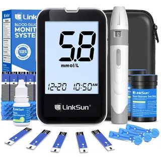 G-425-2V Blutzuckermessgerät, 100 Teststreifen, 100 Lanzetten, Blutzuckermessgerät, Stechhilfe, Glucose-Kontrolllösung, Glucometer für den Heimgebrauch,Mahlzeiten-Markierung, mmol/L & mg/dL