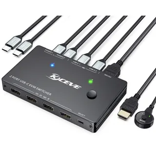 USB Typ-C KVM Switch 4K@60Hz,MLEEDA USB C Switch für 2 PC Teilen 1 Monitor und 4 USB Geräte,Kompatibel mit Thunderbolt 3,mit 100 W Power Delivery Option,Wired Remote und 3 Kabel Inklusive