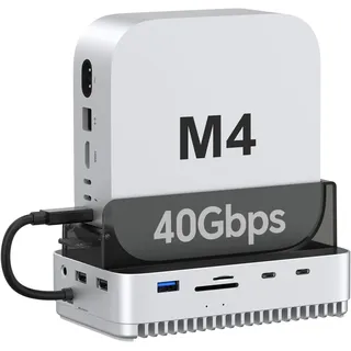 Qwiizlab Mac mini M4/M4 Pro Stand Hub mit 40Gbps NVMe SSD Gehäuse, Dockingstation mit 2 USB-A 10Gbps, TF/SD 4.0 Kartenlesern 312MB/s, USB-A 2.0, passend für M.2 PCIe bis zu 8TB