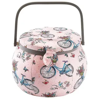 Kobolo Nähkästchen Nähkorb Nähkörbchen - rosa mit Fahrrädern - 23x23x18 cm