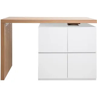 Modularer Stehtisch mit Stauraum in Mattweiß und Eiche H91 cm MAX